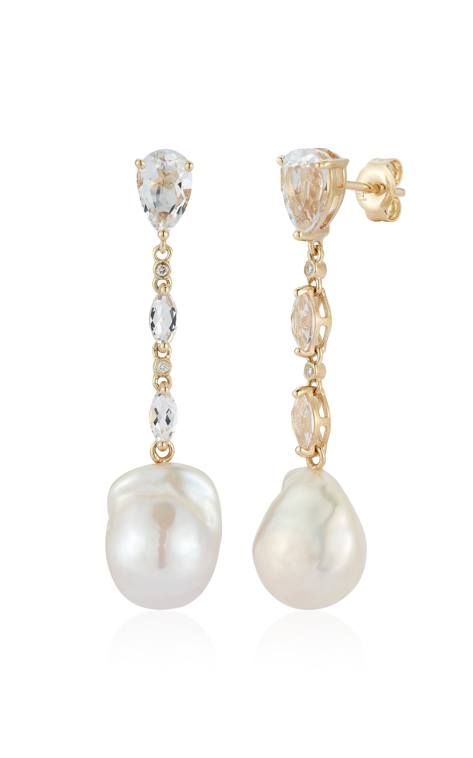 14K Yellow Gold Diamond, Pearl, & Topaz Earrings white - 4