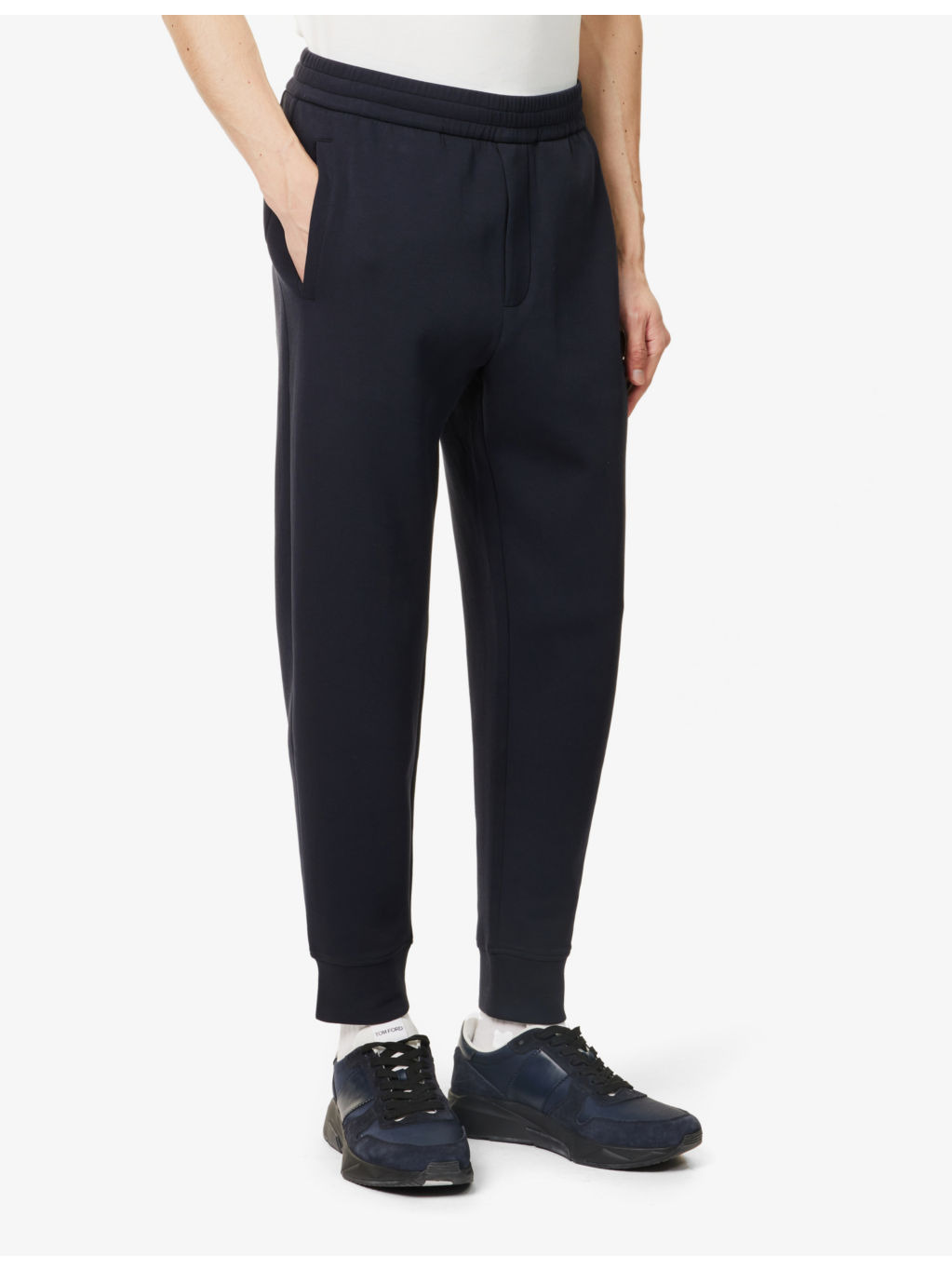 Logo-embroidered tapered-leg mid-rise cotton-blend jogging bottoms - 3