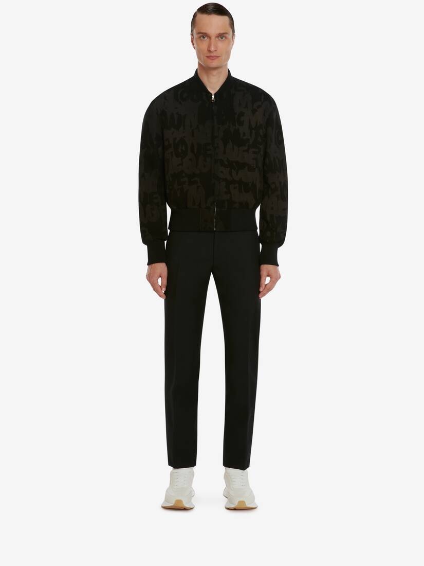 Men's McQueen Graffiti Leather Jacket in Black/dark Grey - 2