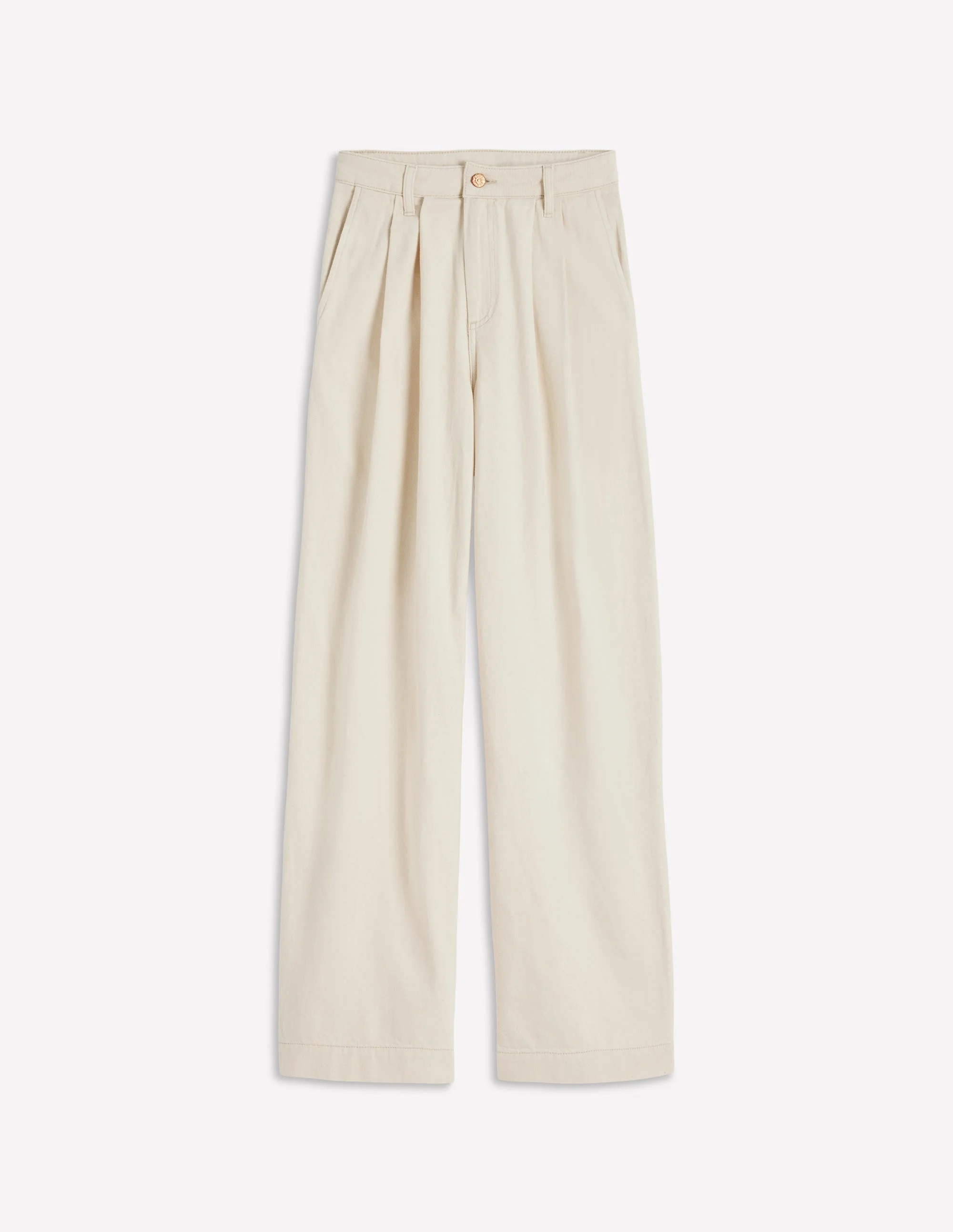 Pleated Wide Leg Jeans-Ecru - 1