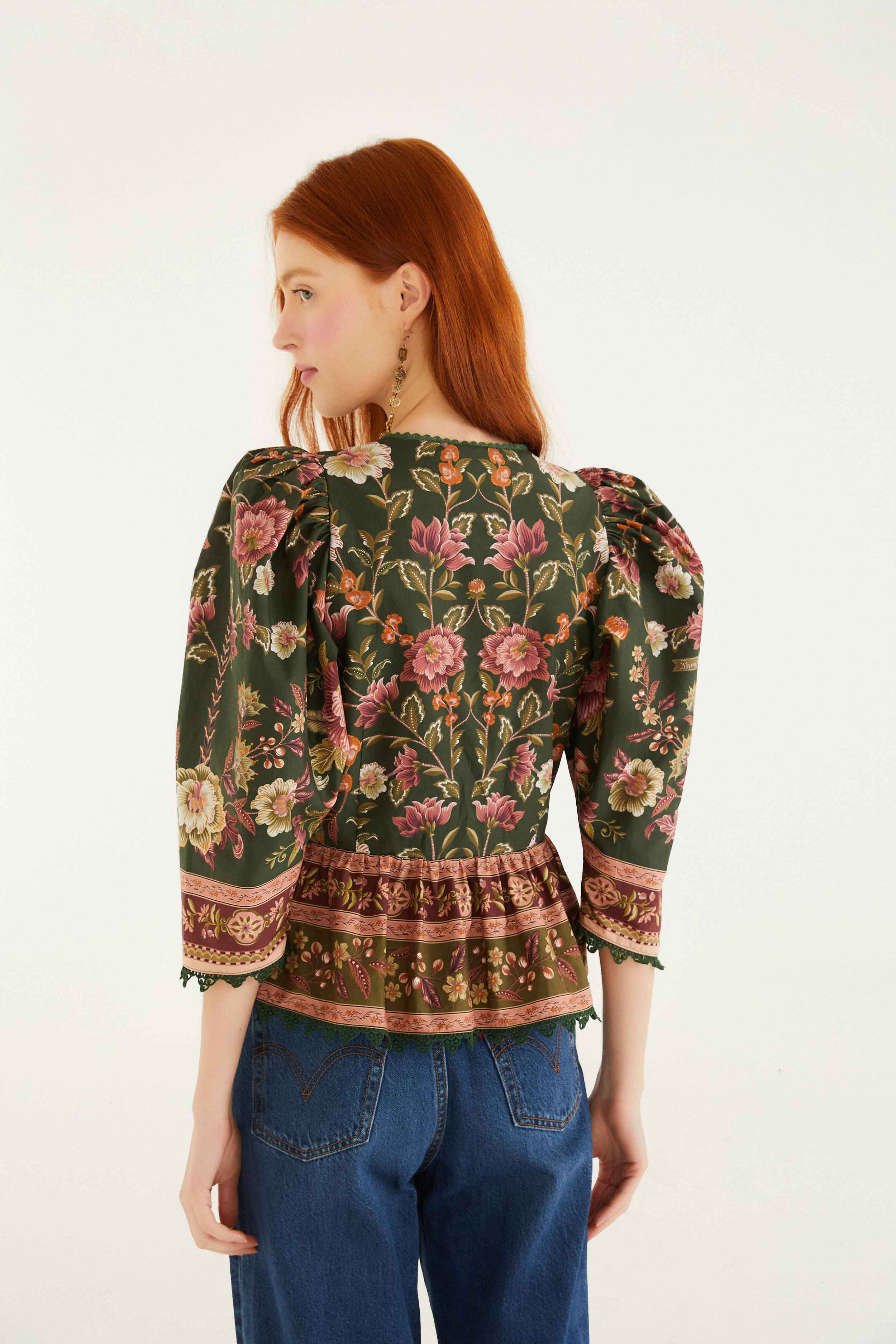 Green Flowering Garden Tree Blouse - 3
