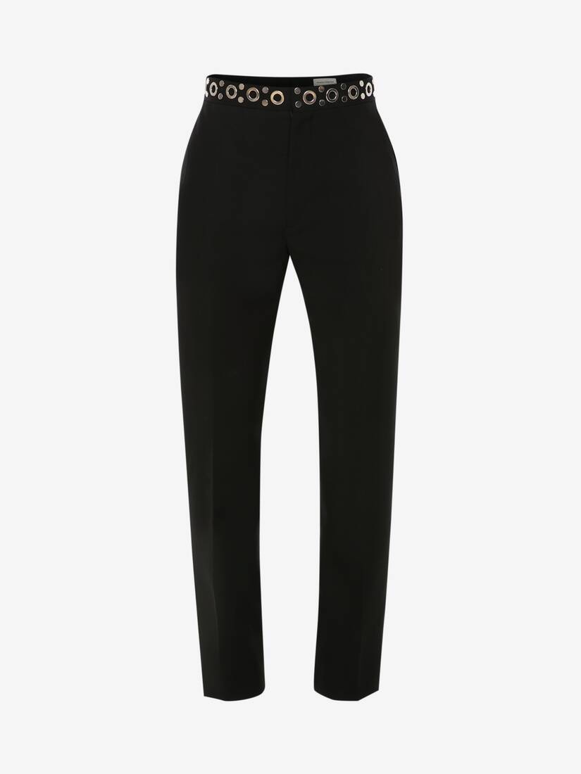 Men's Embellished Waistband Cigarette Trousers in Black - 1