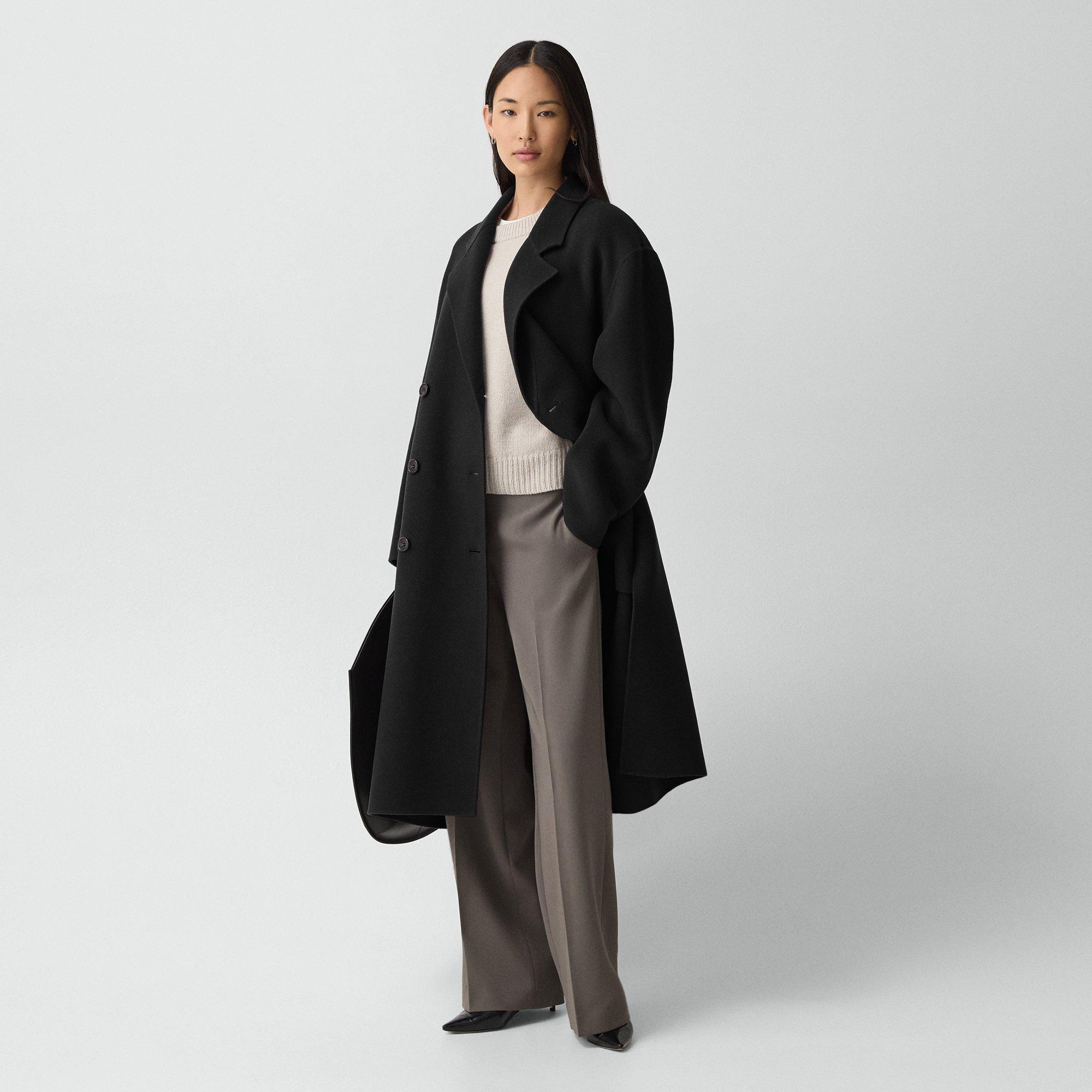 Long Belted Trench Coat in Textured Wool-Cashmere - 3