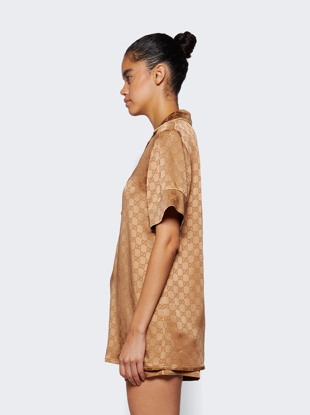 Gg Satin Shirt Coffee - 3