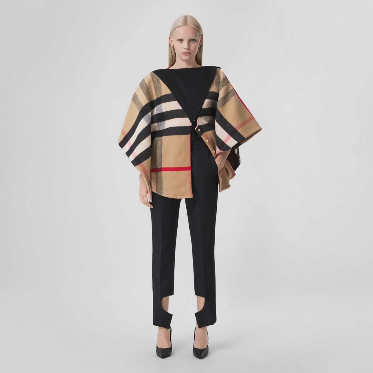 Double-faced Check Cashmere Cape - 5