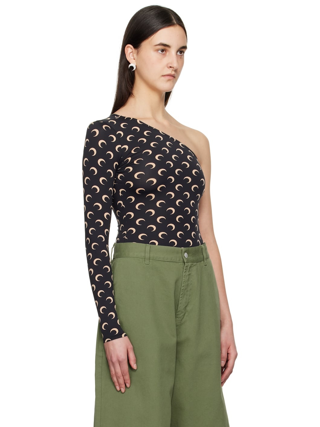 Black Recycled Moon Jersey Second Skin Asymmetric T-shirt - 2
