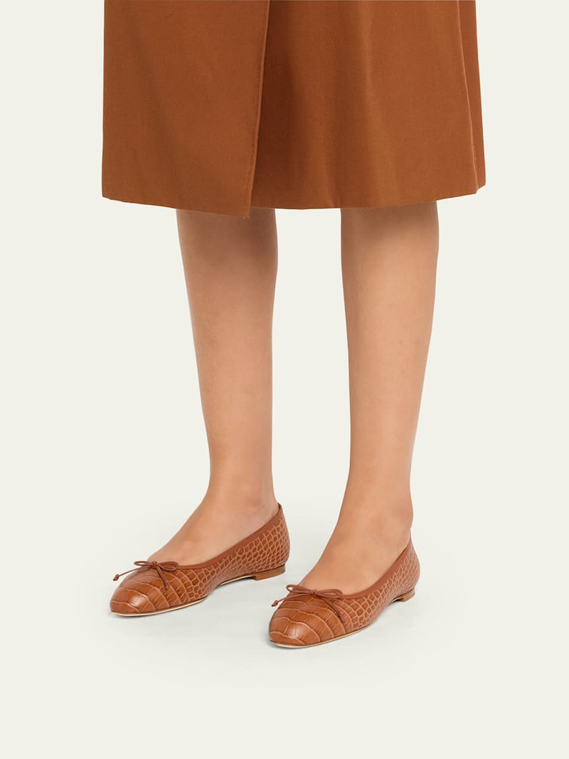 Manolo Blahnik Verallim Croc-Embossed Leather Ballerina Flats outlook