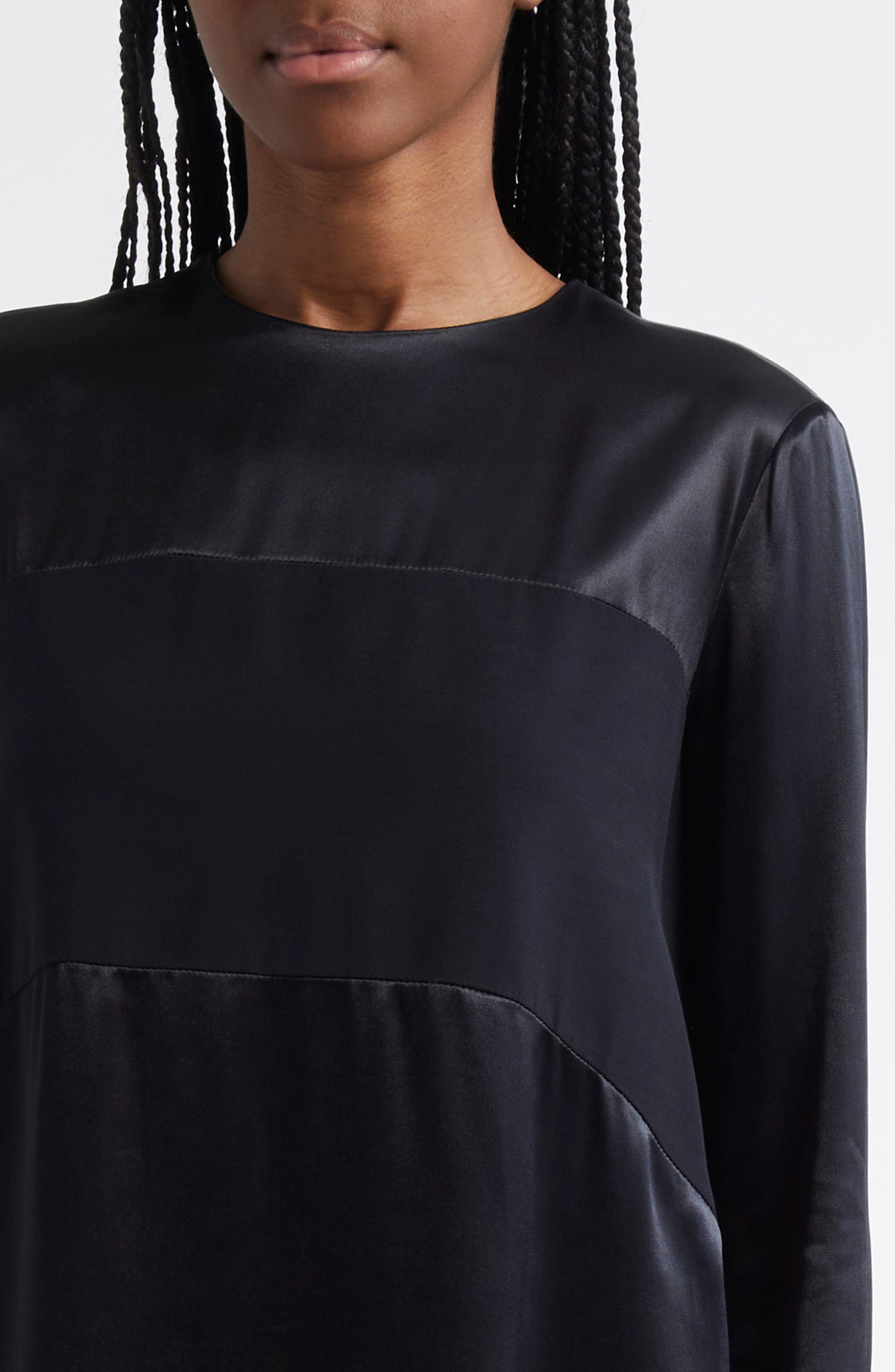 Emporio Armani Long Sleeve Mixed Media Shift Dress in Black at Nordstrom - 4