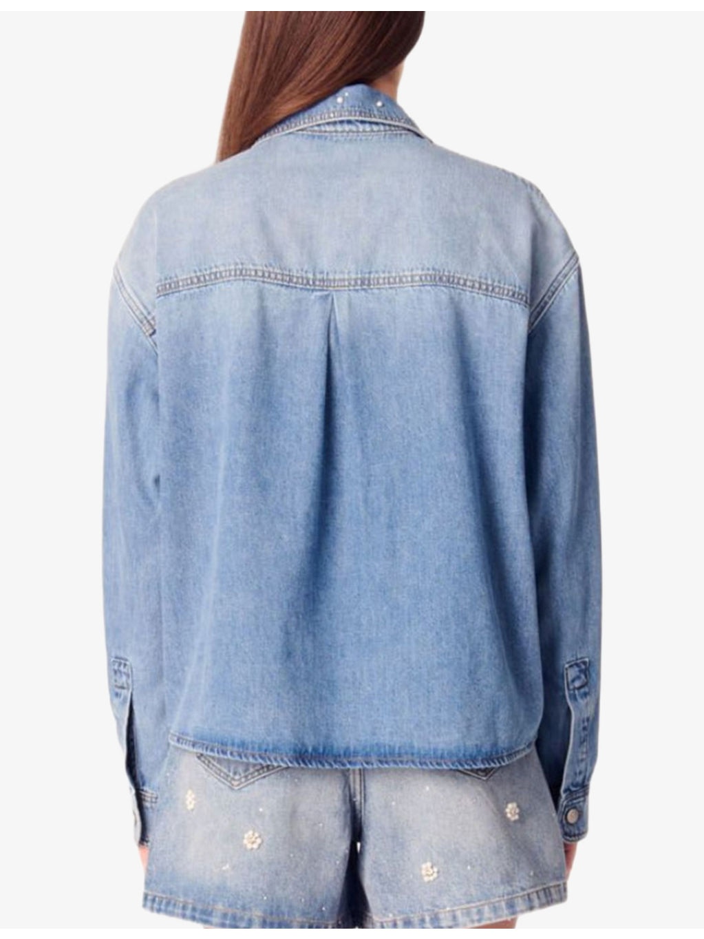 Flower-Embellished Denim Shirt - 4