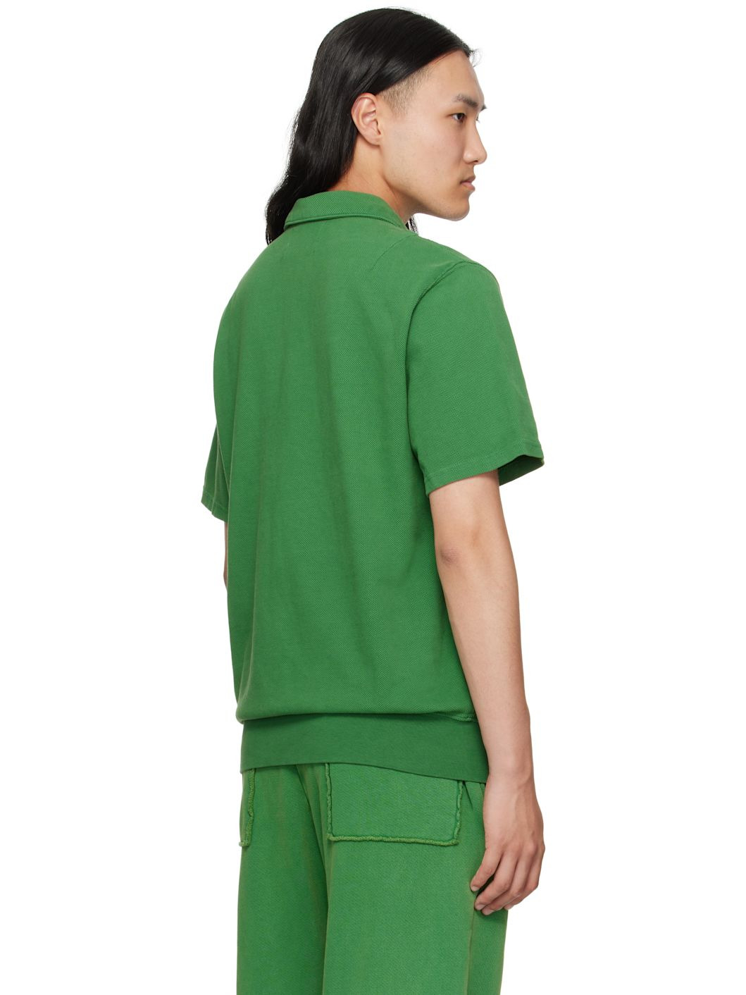 Green Piqué S/S Banded Tennis Polo - 3