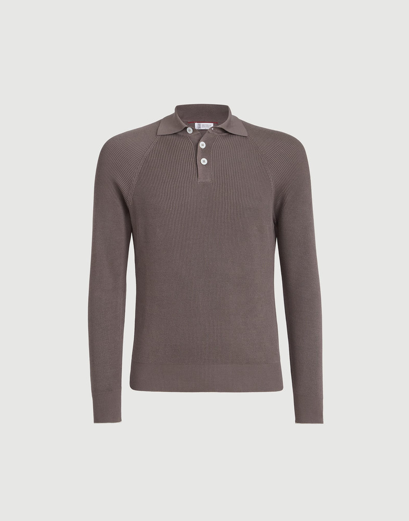 Cotton English rib knit polo with long raglan sleeves 1
