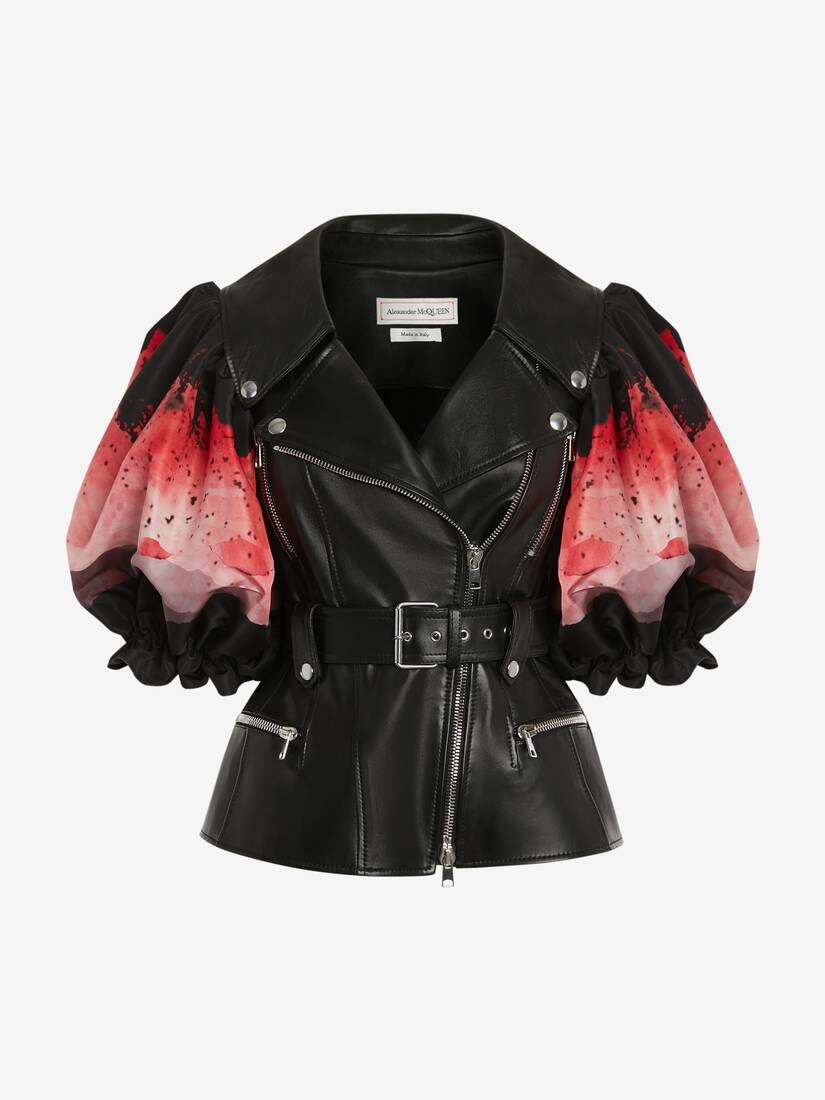 Anemone Print Biker Jacket in Black/pink - 1