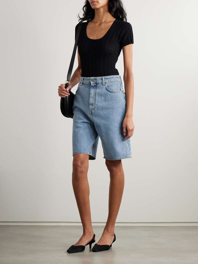 Loulou de Saison Silas pointelle-knit bodysuit Black outlook