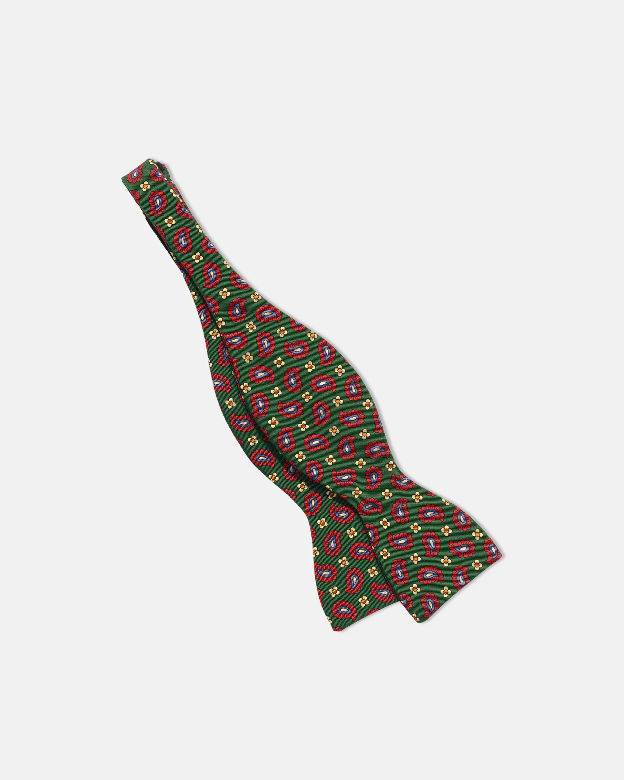 MADE-IN-ENGLAND GREEN & RED PAISLEY IRISH POPLIN BOW TIE - 1