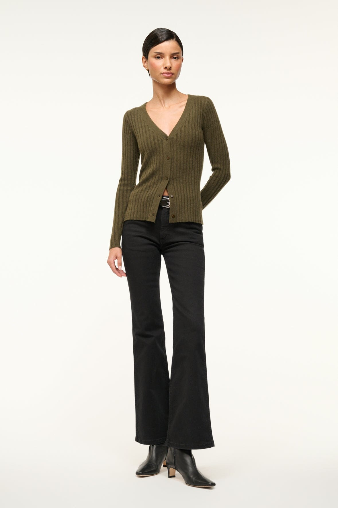 STAUD CARGO CASHMERE SWEATER DARK OLIVE - 5
