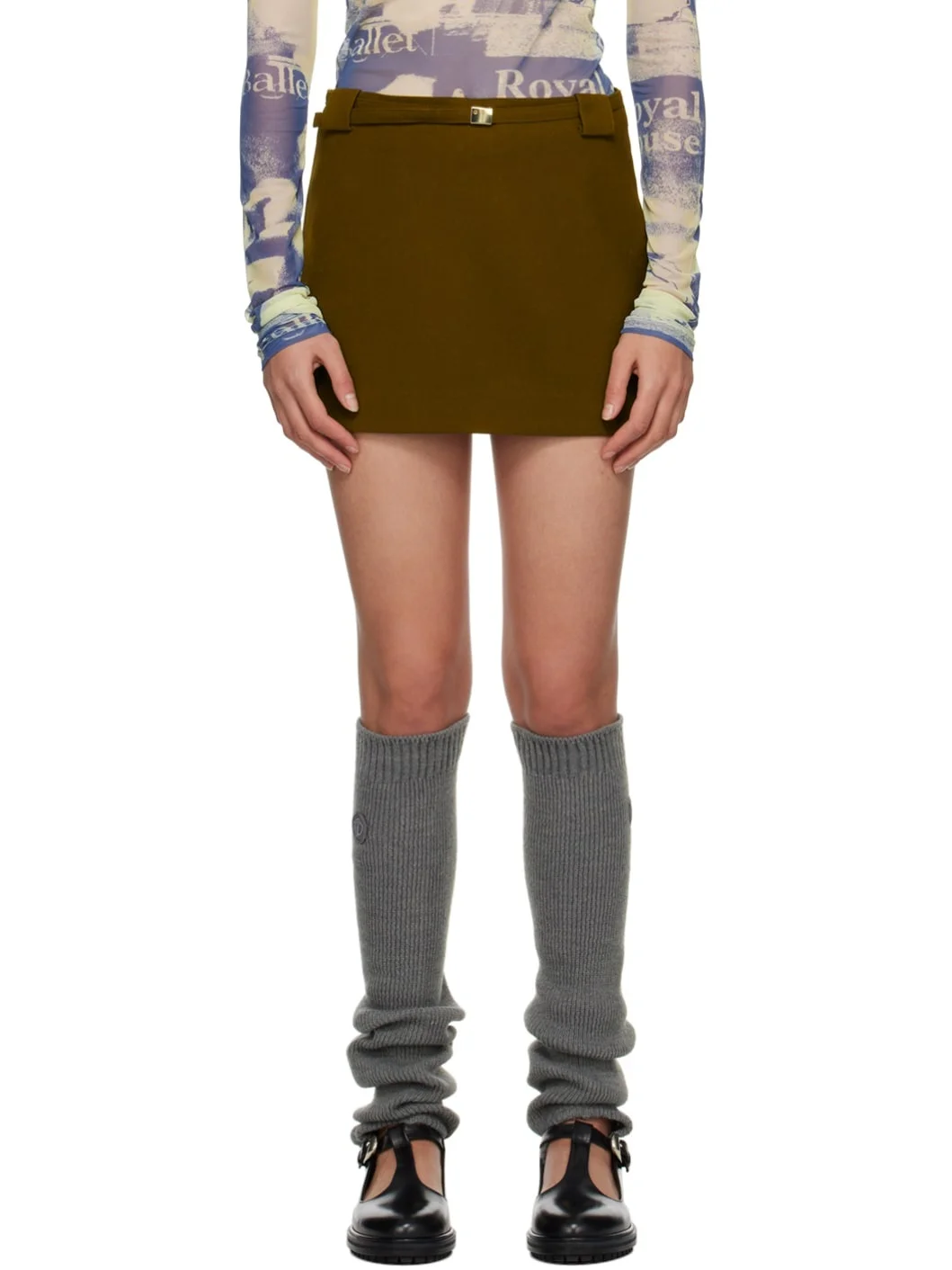 Khaki Belted Miniskirt - 1