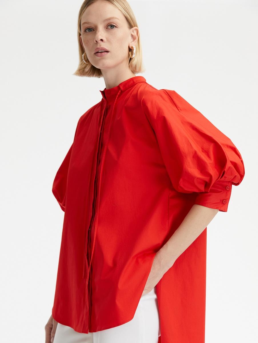 PUFF SLEEVE BUTTON FRONT OVERSIZED BLOUSE - 5