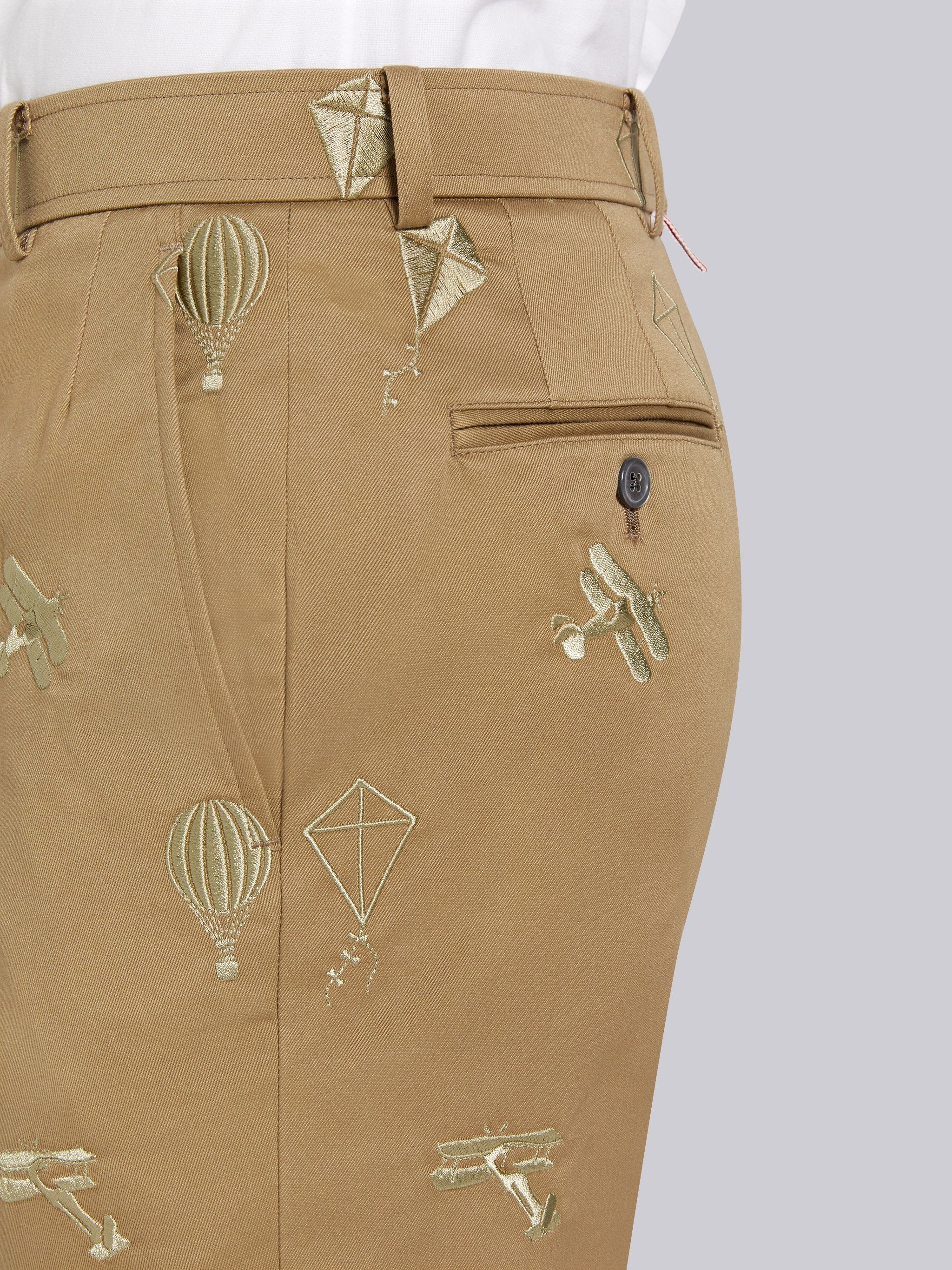 Camel Cotton Twill Half Drop Half Drop Satin Sky Icon Embroidery Unconstructed Chino Trouser - 5