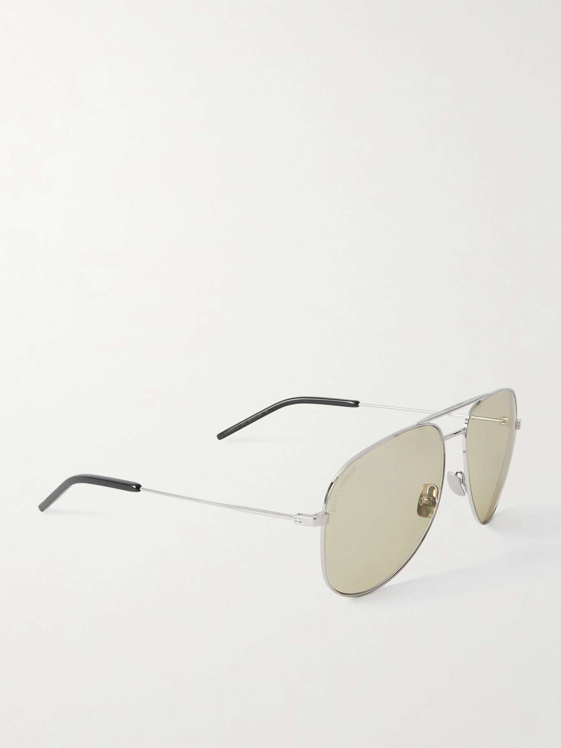 SAINT LAURENT Classic 11 aviator-style metal sunglasses Silver outlook