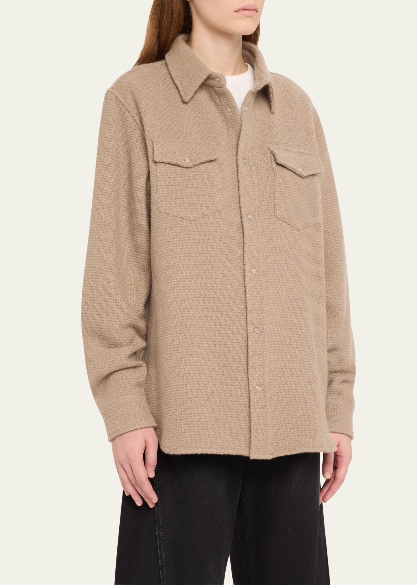 Smoke Waffle Cashmere Shirt Jacket - 4