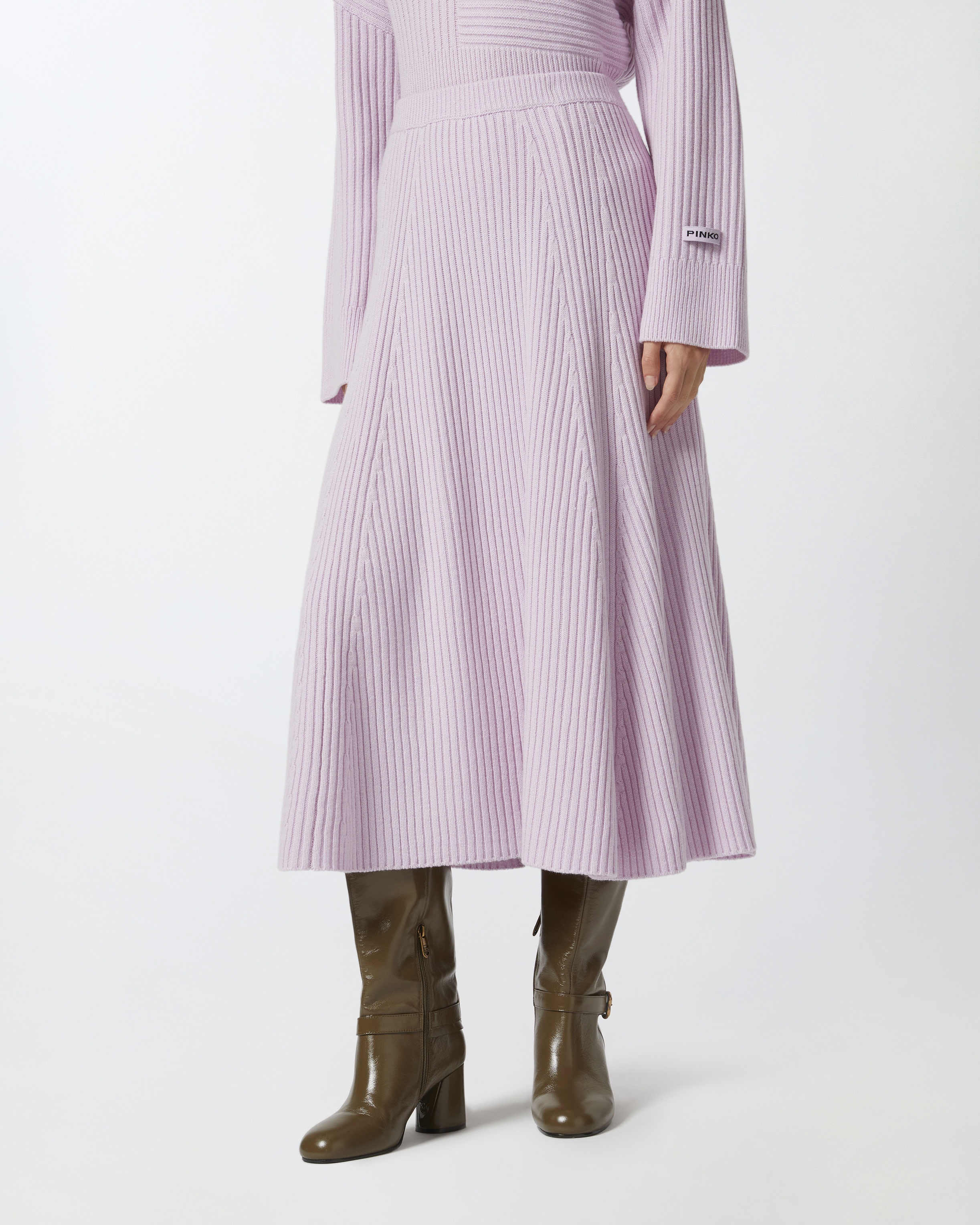FLARED CASHMERE-BLEND RIBBED KNIT SKIRT - 3