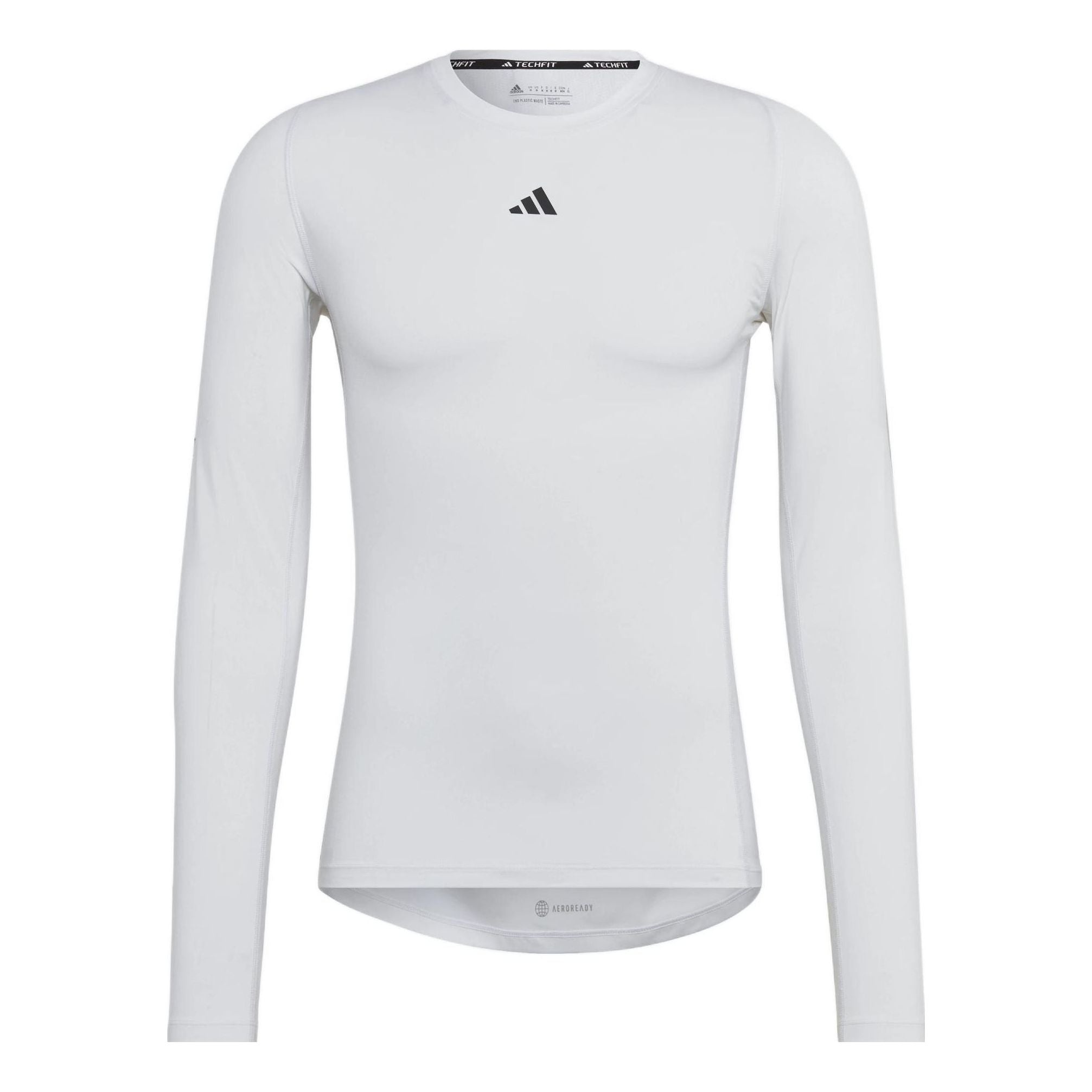 Men's adidas Training Techfit Solid Color Training Long Sleeves White T-Shirt HJ9926 - 1