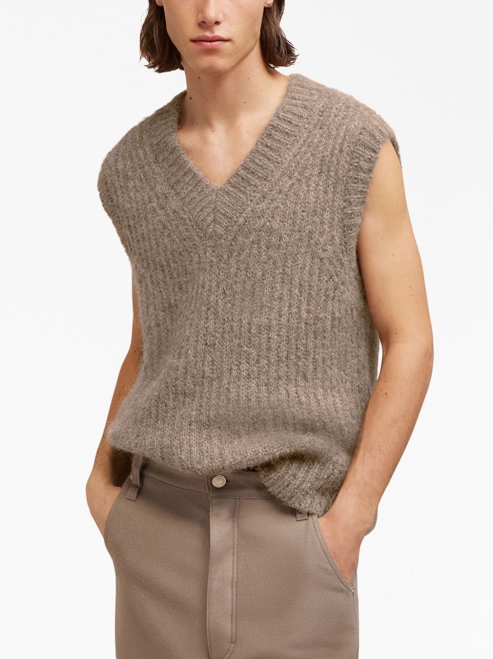 sleeveless rib-knit vest - 4