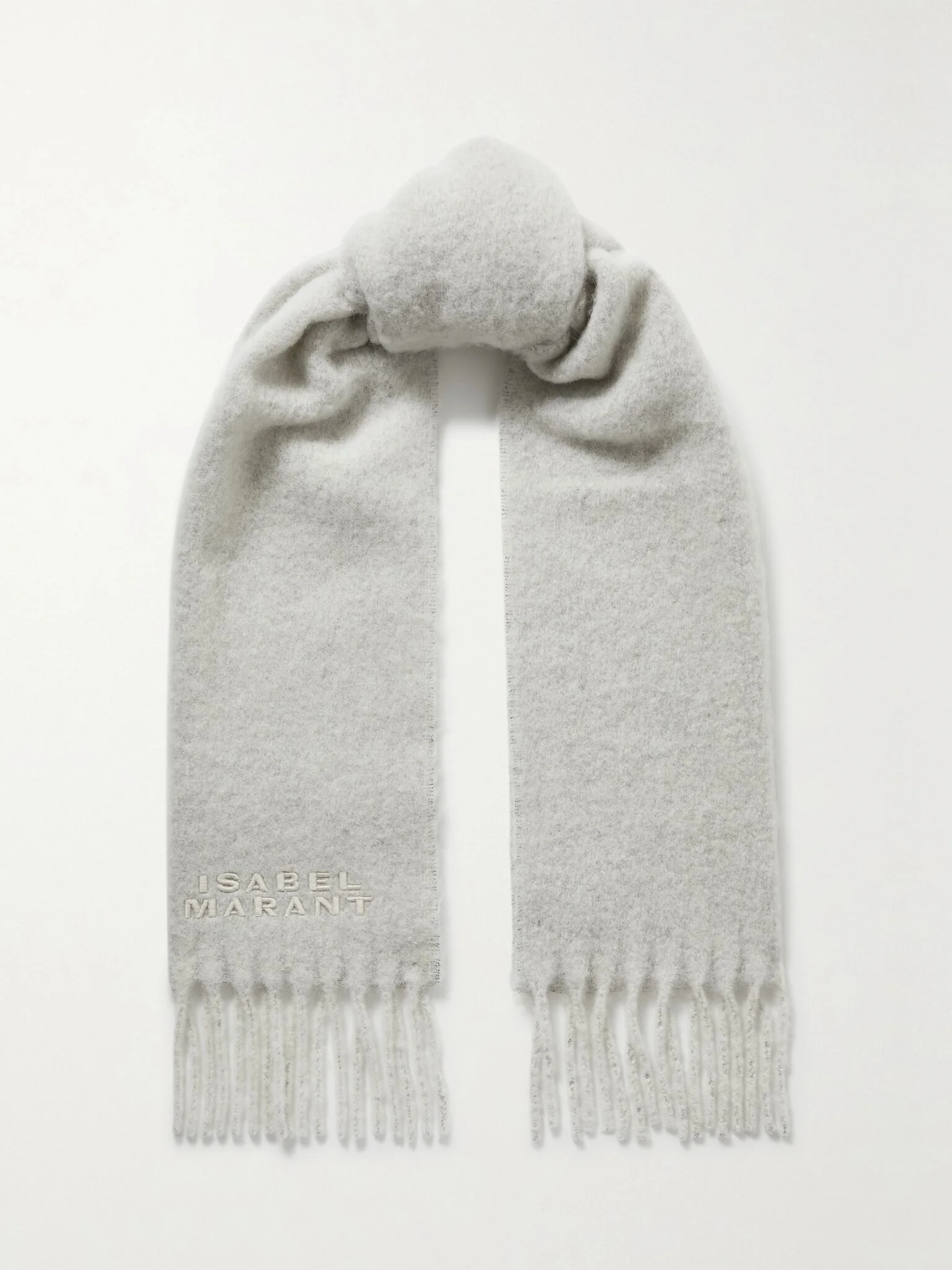 Firny fringed embroidered alpaca-blend scarf Light gray - 1