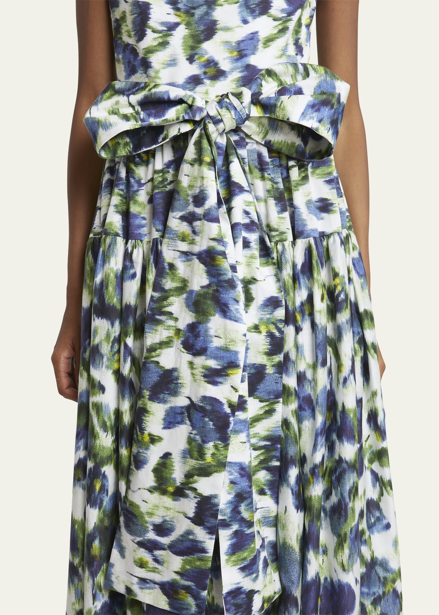 Floral Abstract Print Bow Midi Dress - 5