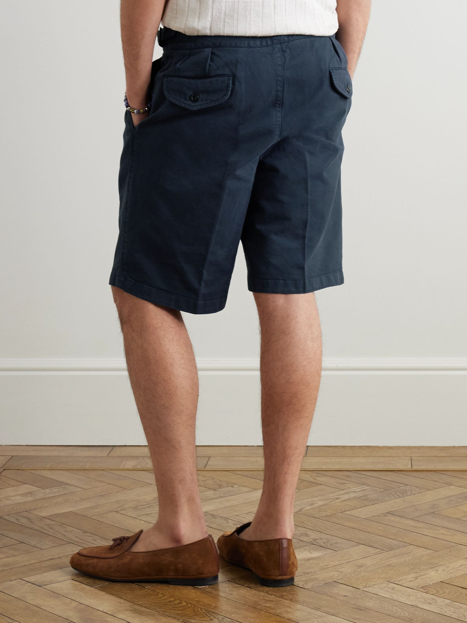 Manny Straight-Leg Pleated Cotton Shorts Navy - 4