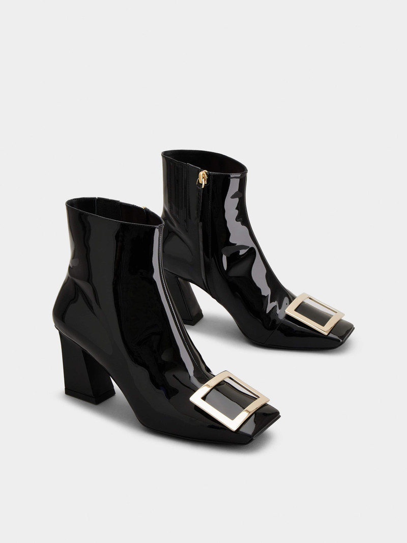 Viv' Square Metal Buckle Ankle Boots in Patent Leather 3