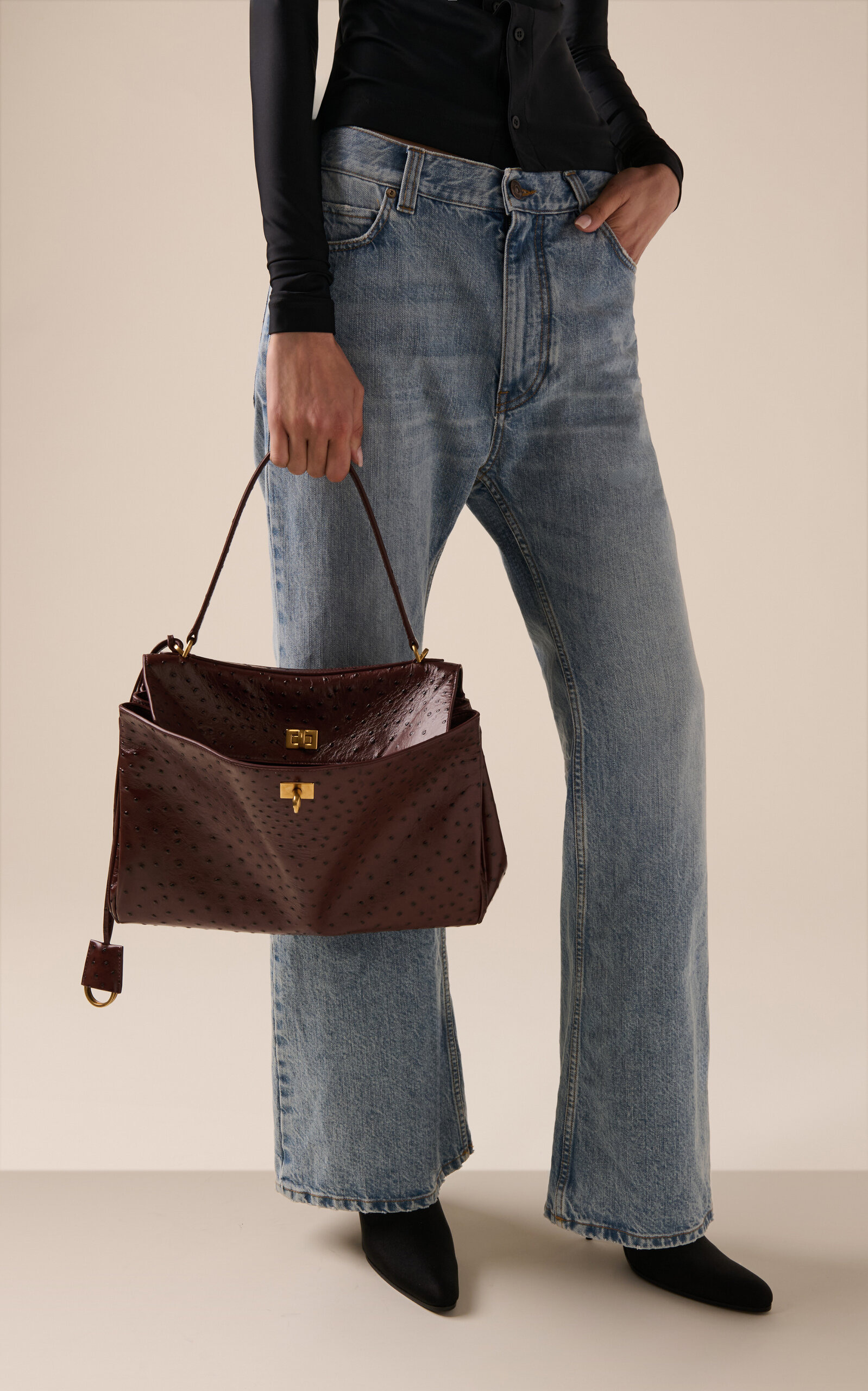 Rodeo Medium Faux Ostrich Leather Bag brown - 2