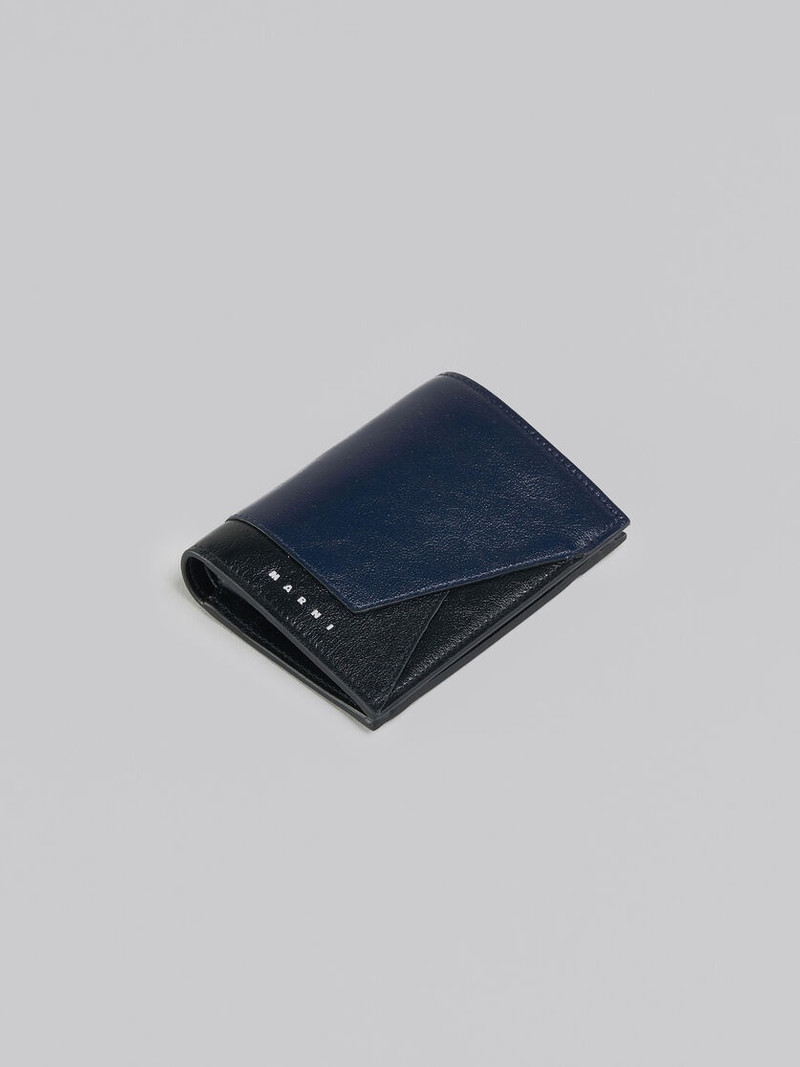 NAVY BLUE AND BLACK LEATHER BI-FOLD WALLET 5