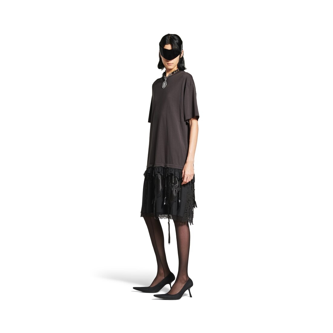 Women's Lingerie T-shirt Dress in Black - 2