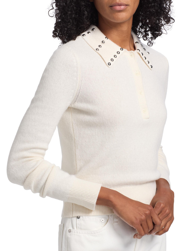 Women's Sancia Studded Collar Wool-Blend Sweater - Ivory Snow White 6