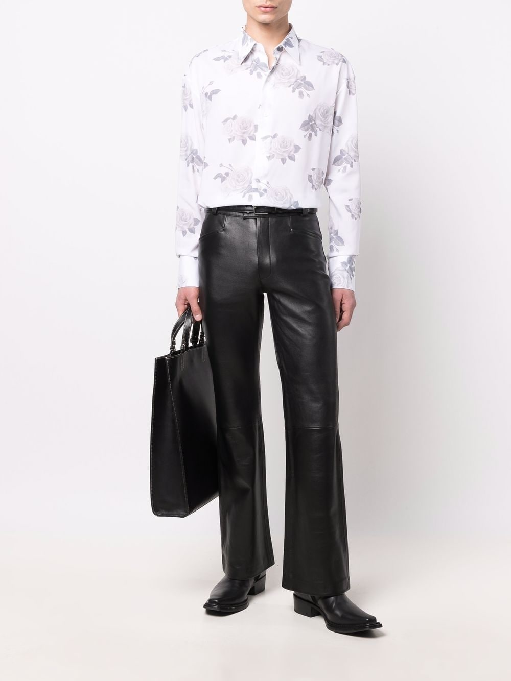 leather flare-leg trousers - 2