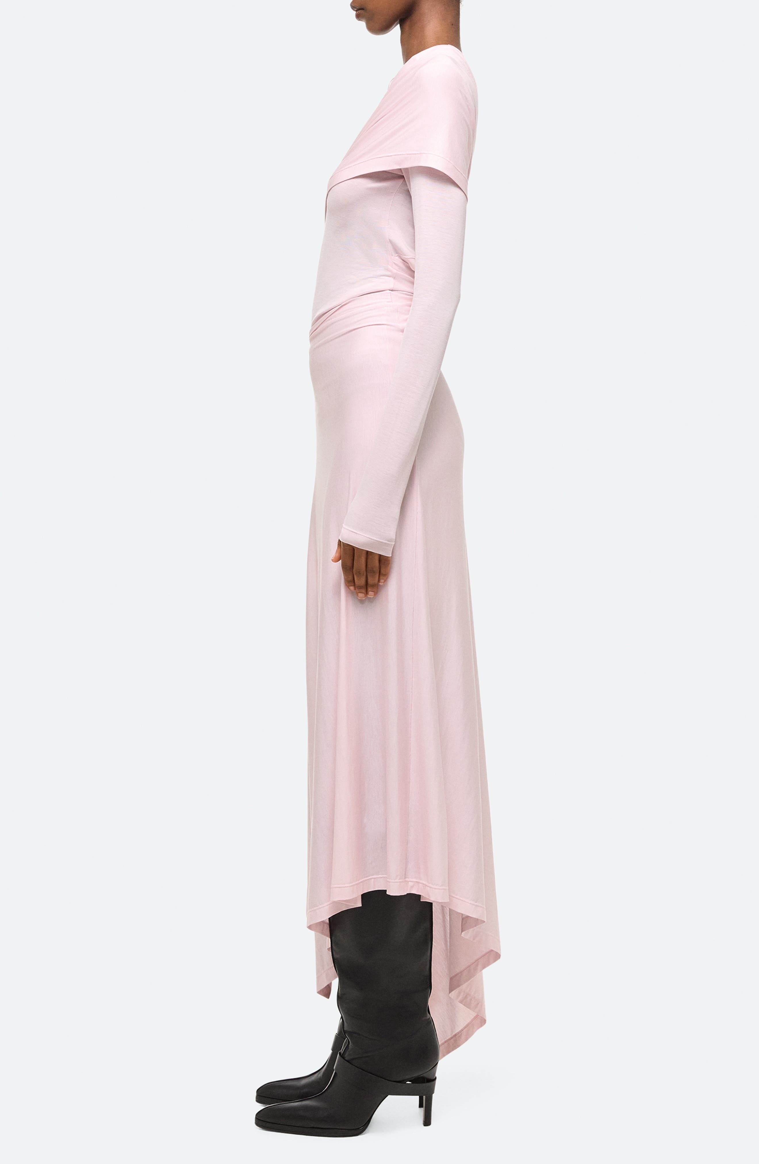Helmut Lang Protection Draped Asymmetric Long Sleeve Dress in Dusty Pink at Nordstrom - 3