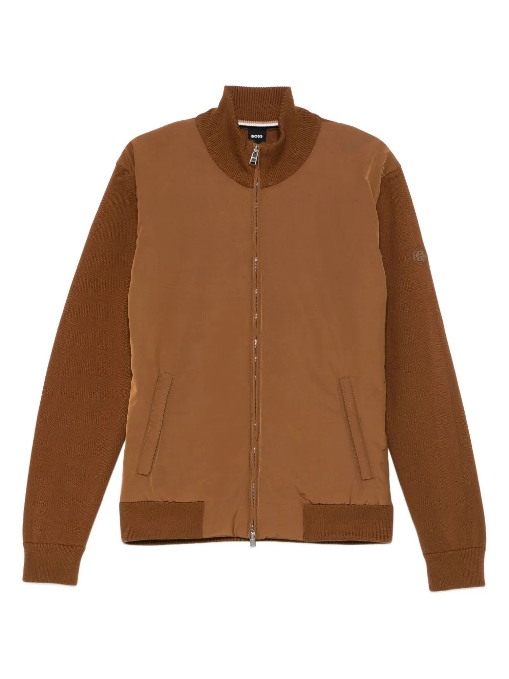 knitted-panel zip-up jacket - 1