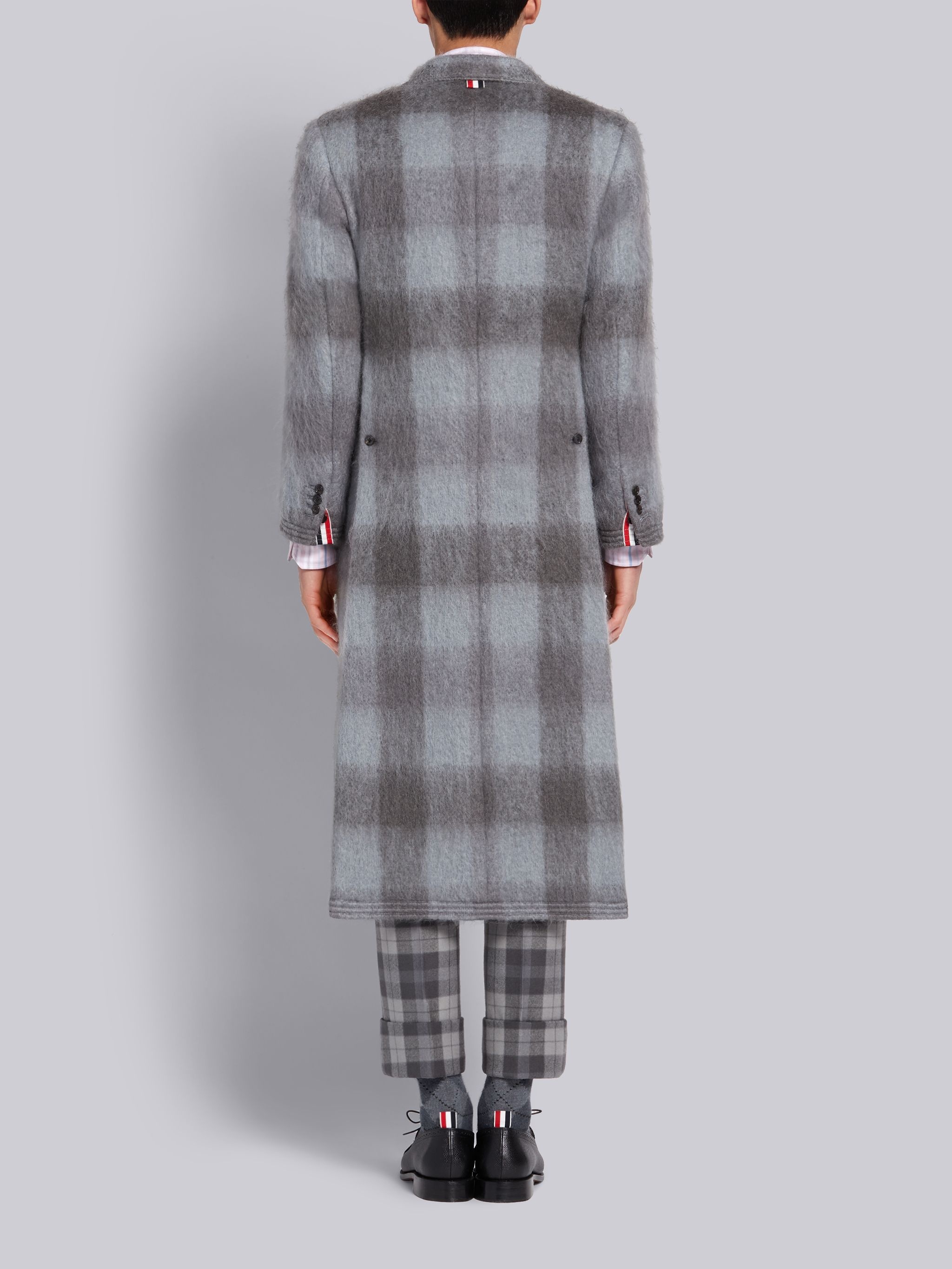 Medium Grey Mohair Buffalo Check Long Chesterfield Overcoat - 2