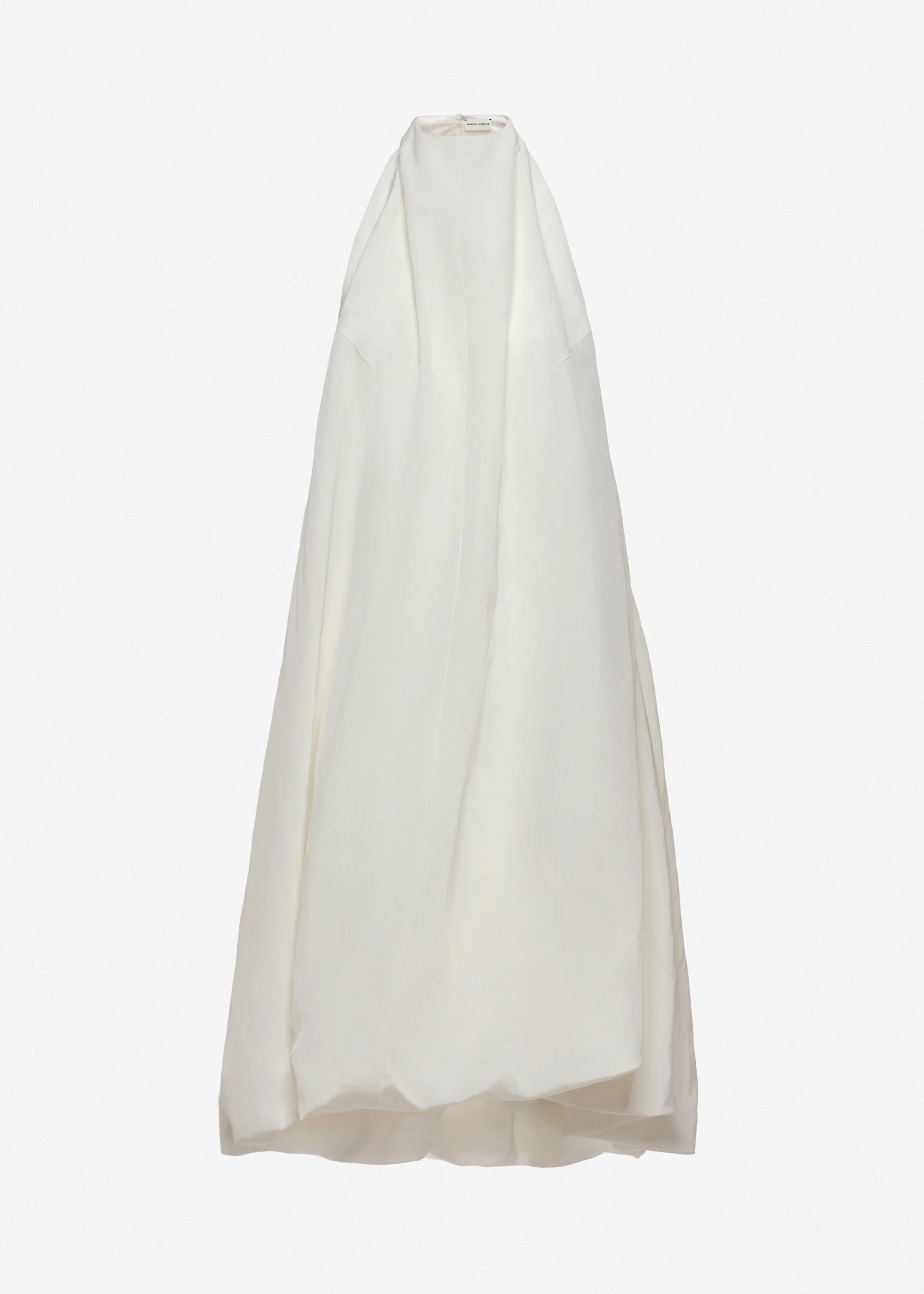 Open-back halterneck balloon dress in white - 1