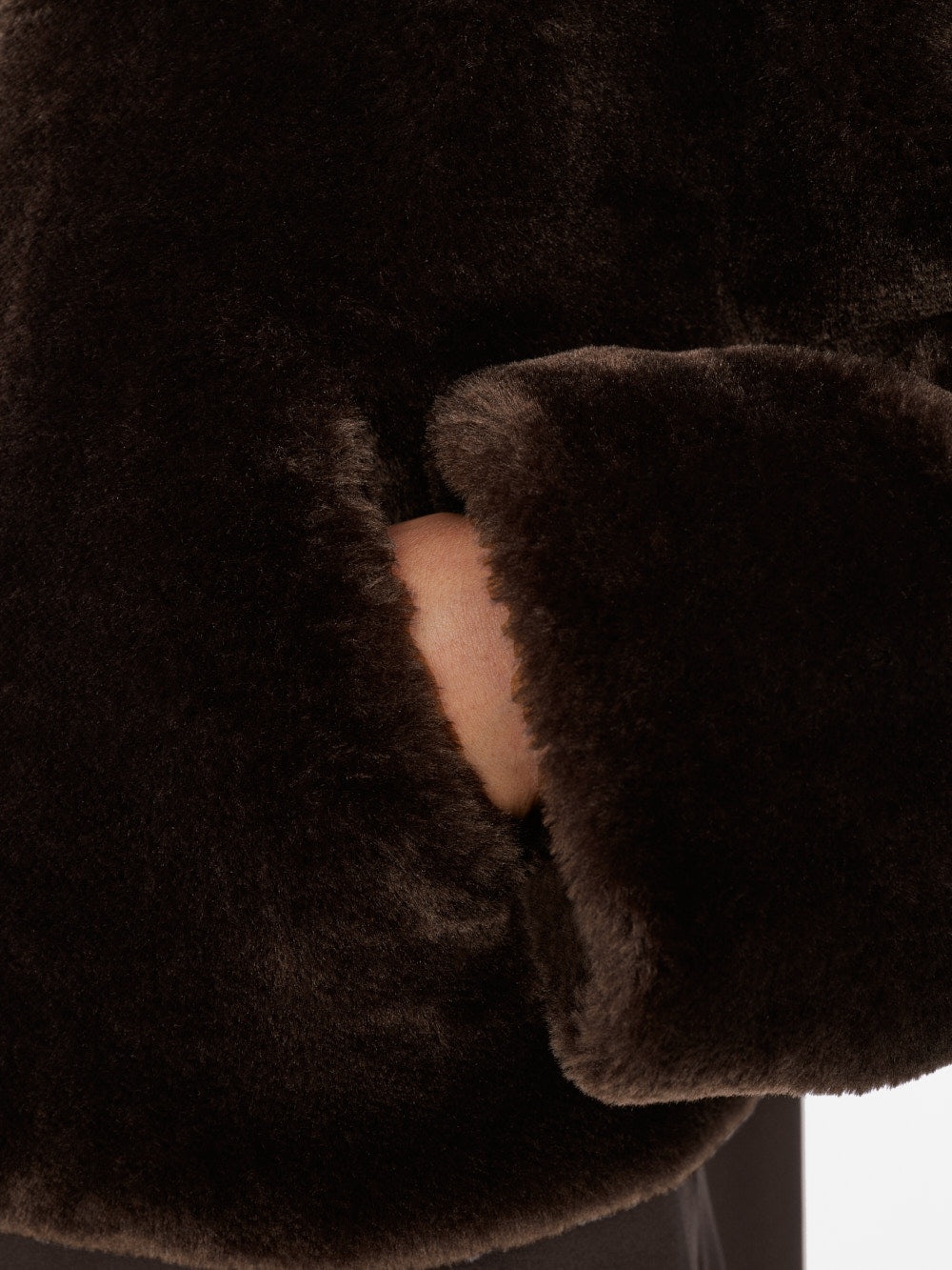 Faux Fur Zip Up Jacket in Espresso - 8
