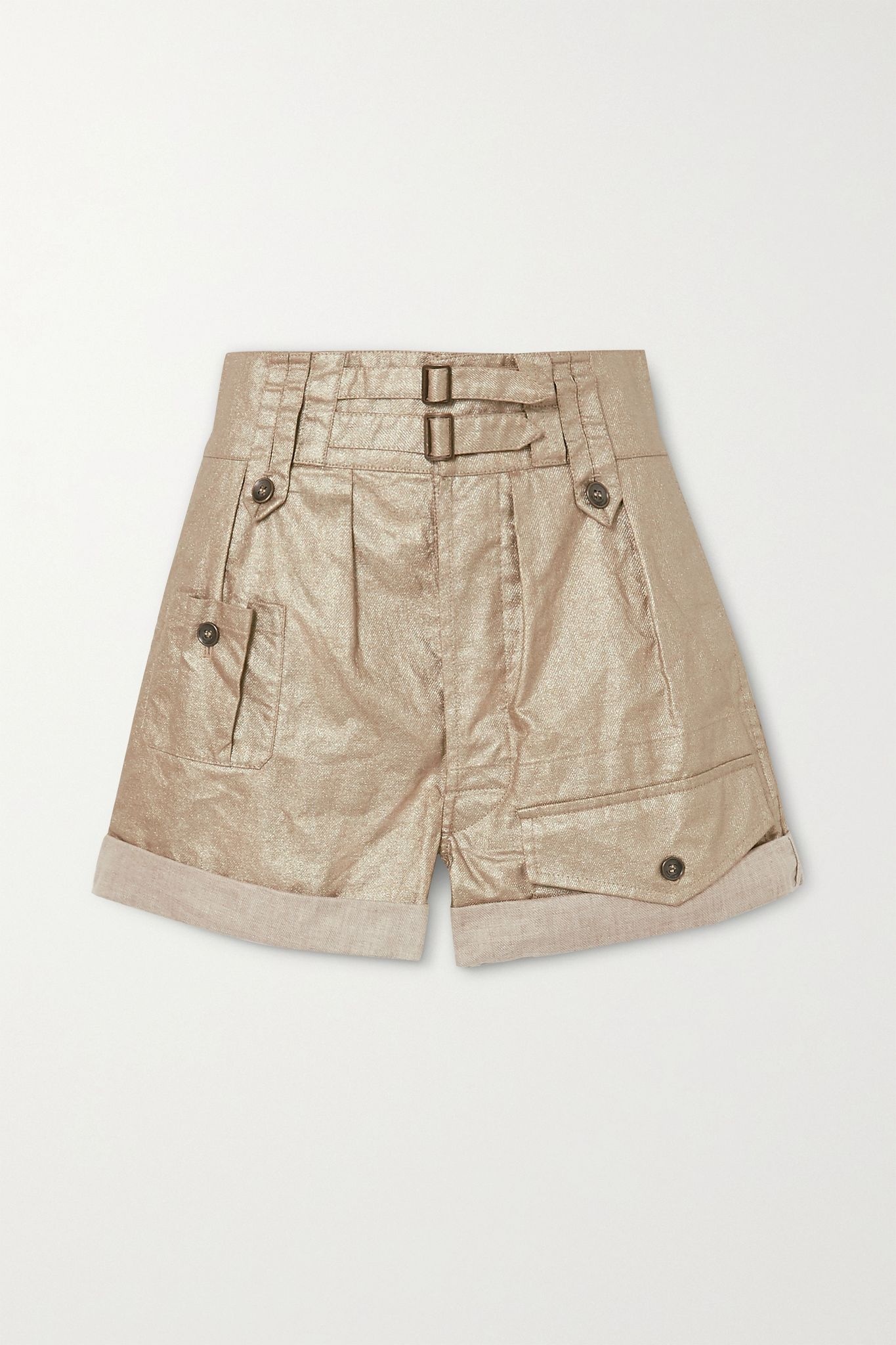 Buckled metallic linen shorts  - 1