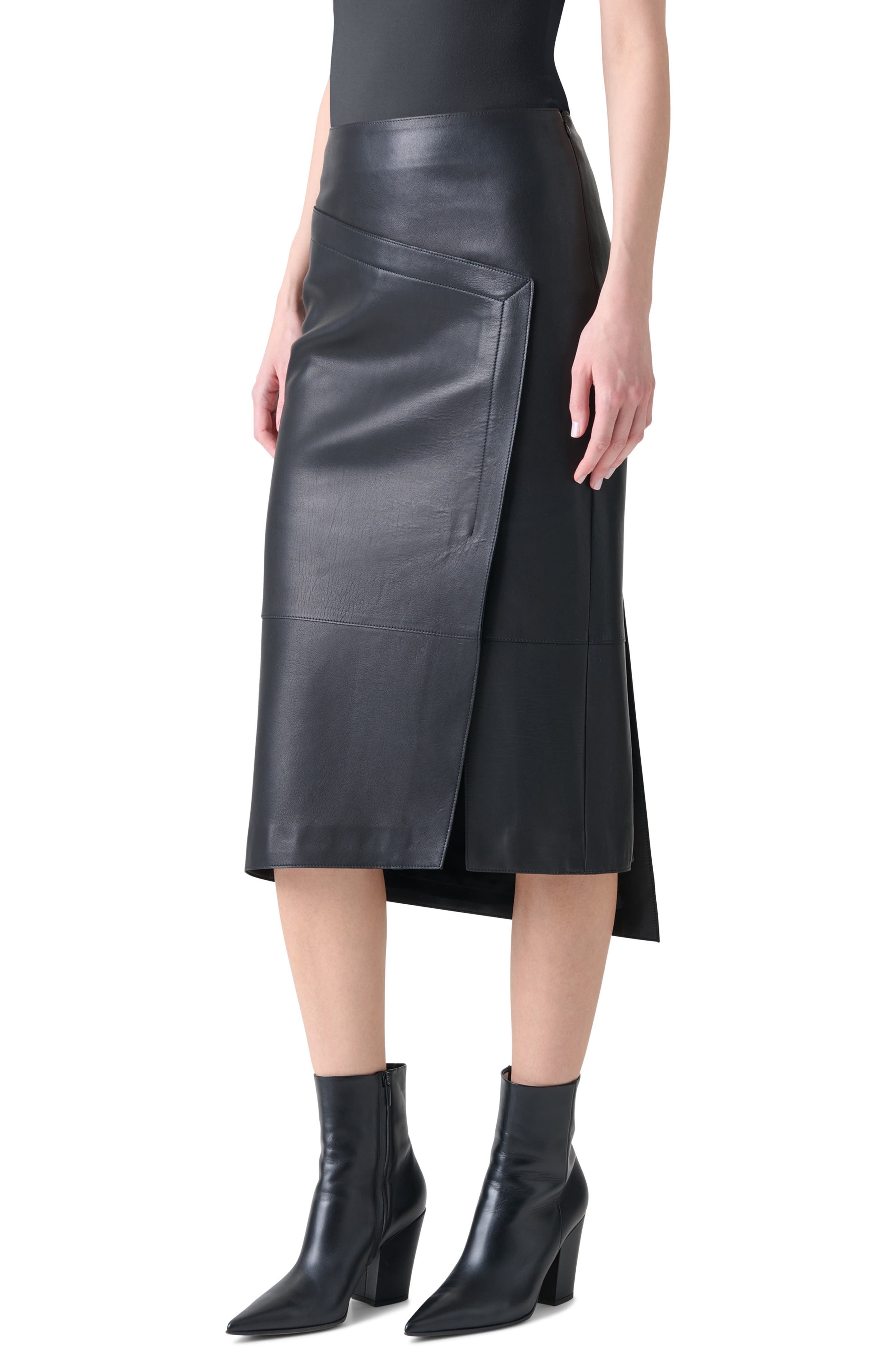 Akris Lambskin Leather Asymmetric Midi Skirt in Black at Nordstrom - 3