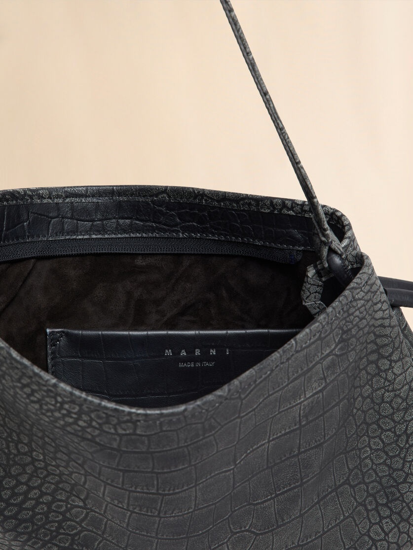 SMALL BLACK CROCODILE PRINT HOBO BAG - 3