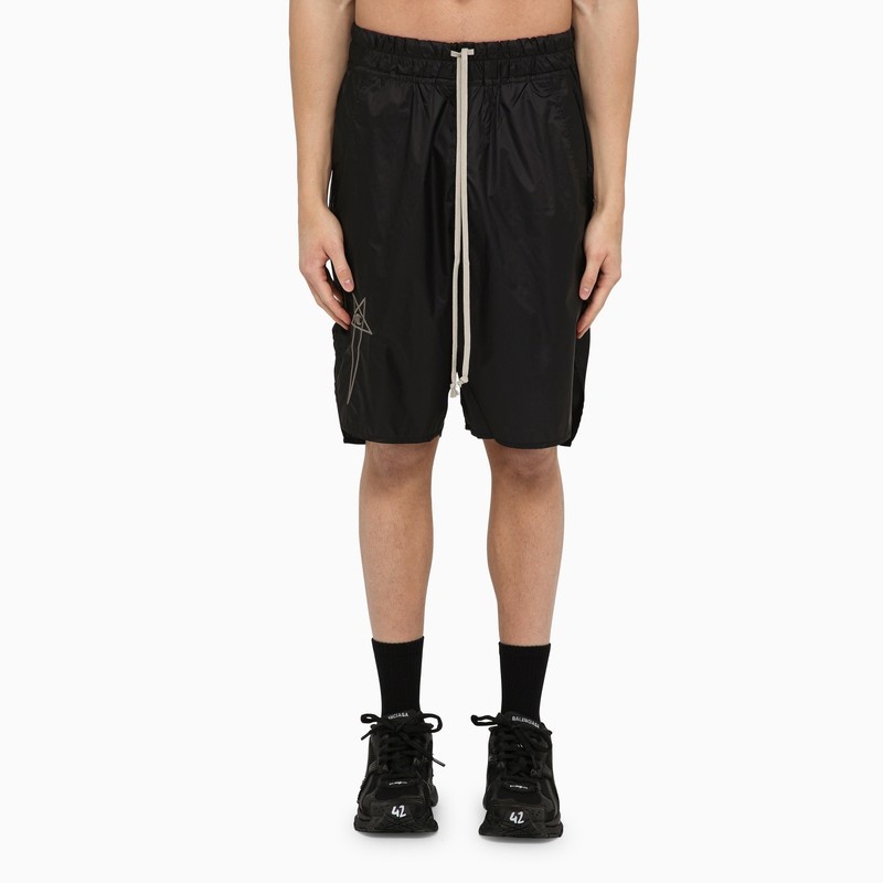 Black nylon bermuda shorts with logo - 1