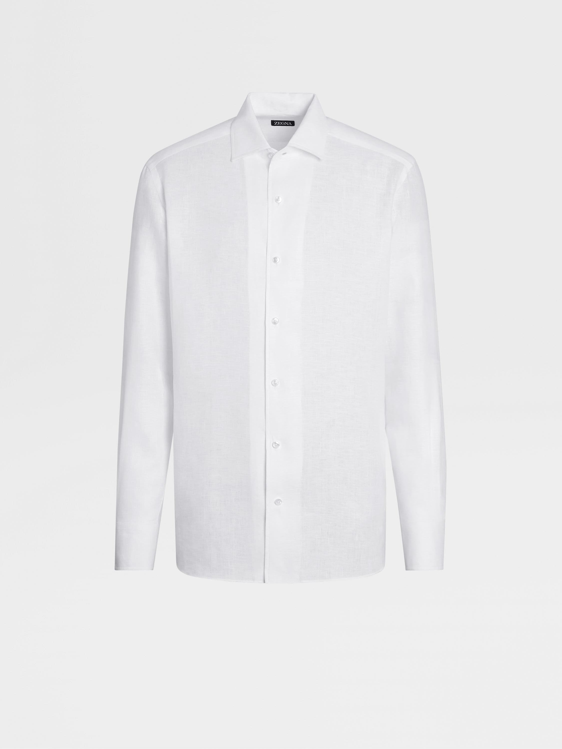 WHITE PURE LINEN LONG-SLEEVE SHIRT - 1