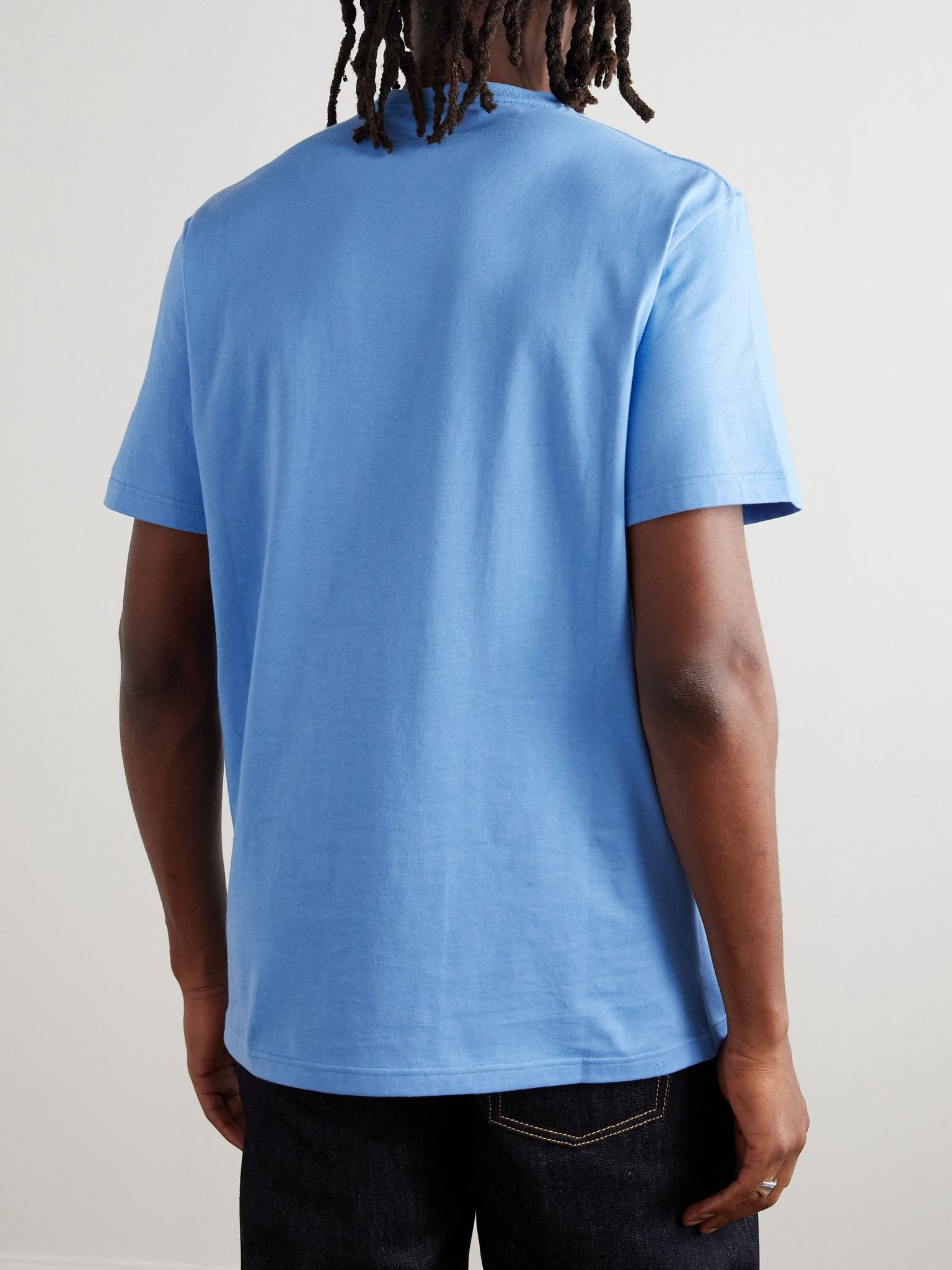 Logo-Flocked Cotton-Jersey T-Shirt Light blue - 3