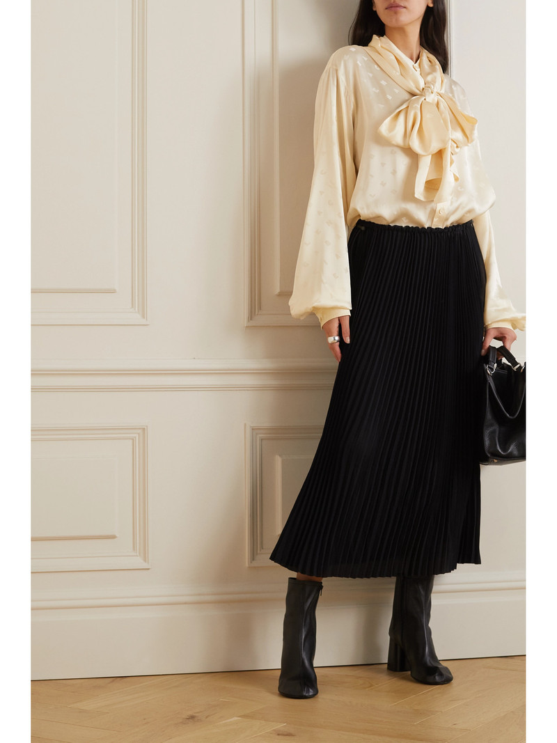 BALENCIAGA Oversized Hooded Pussy-bow Satin-jacquard Blouse outlook