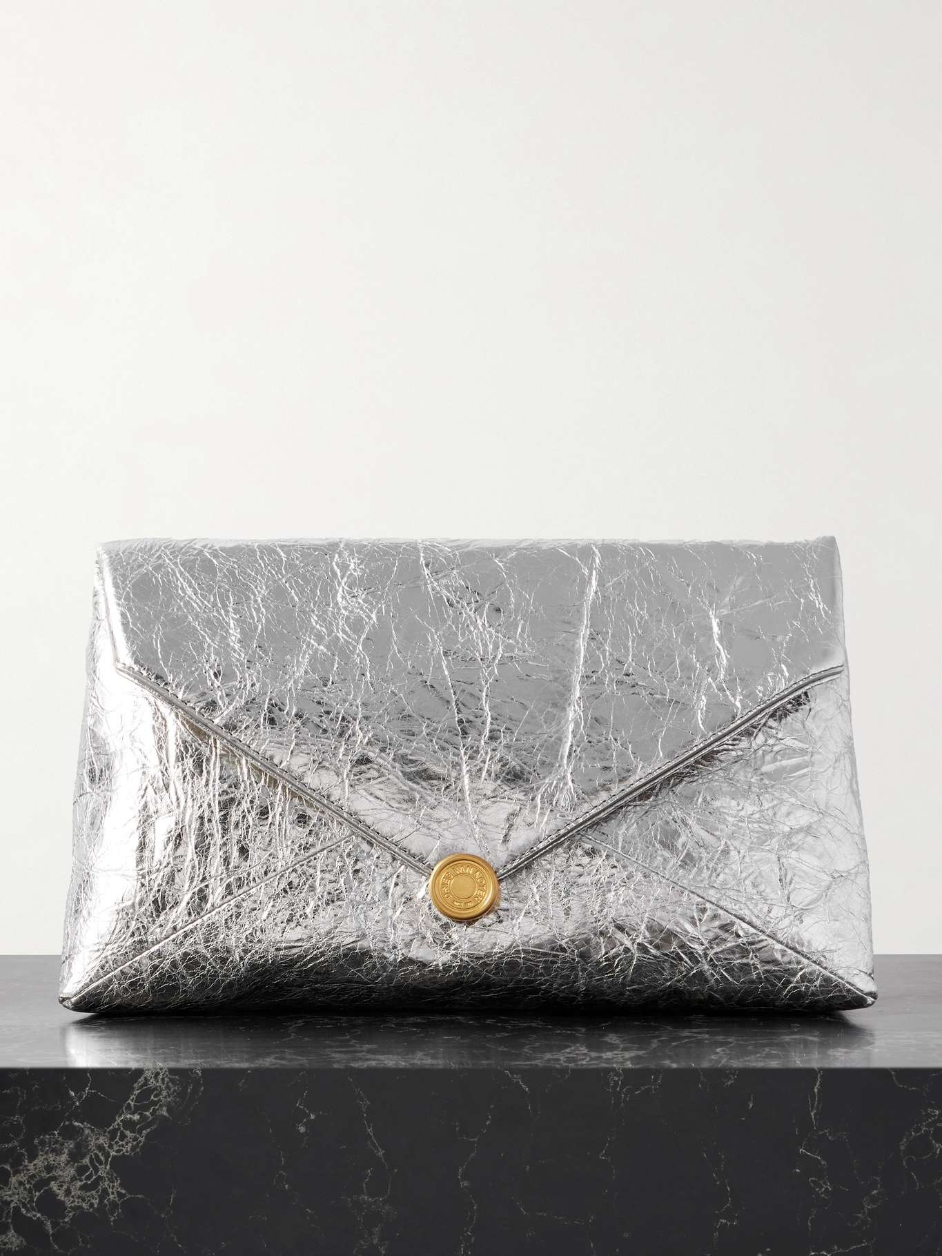 Metallic textured-leather clutch Silver - 1