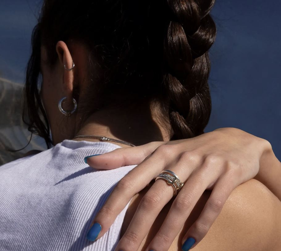 Petunia 18K Gold Sterling Silver and Diamond Linked Rings - 2